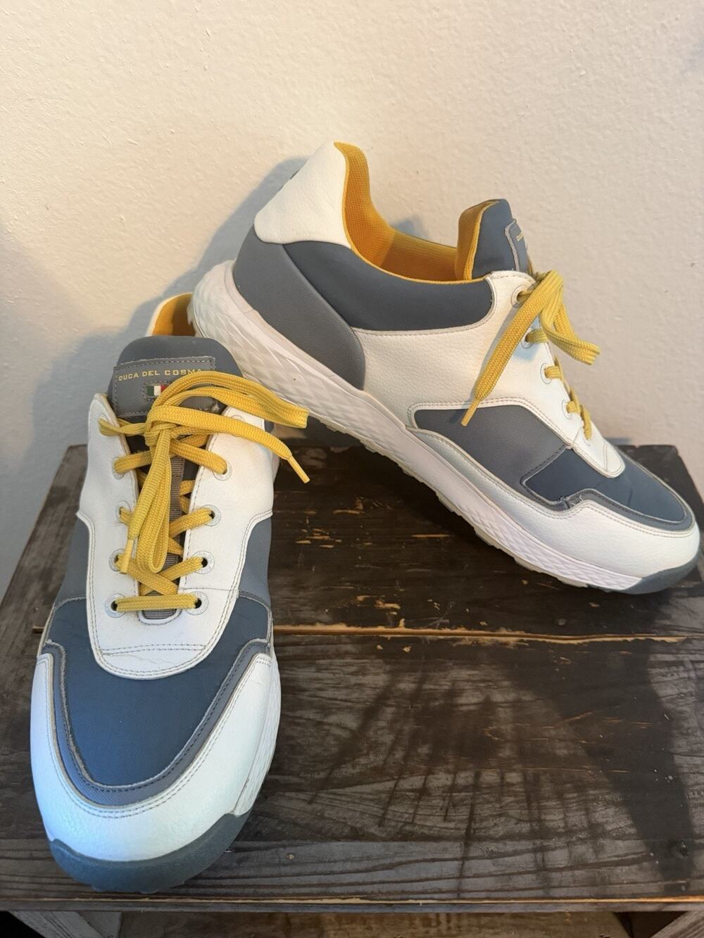 Duca Del Cosma Golf Shoes Men’s US 11.5-12 EU 45 White Gray Yellow Spikeless